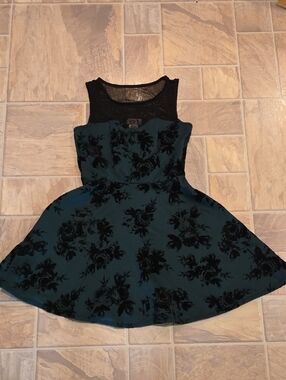 Three Hearts Teal and Black Floral Fit & Flare Dress